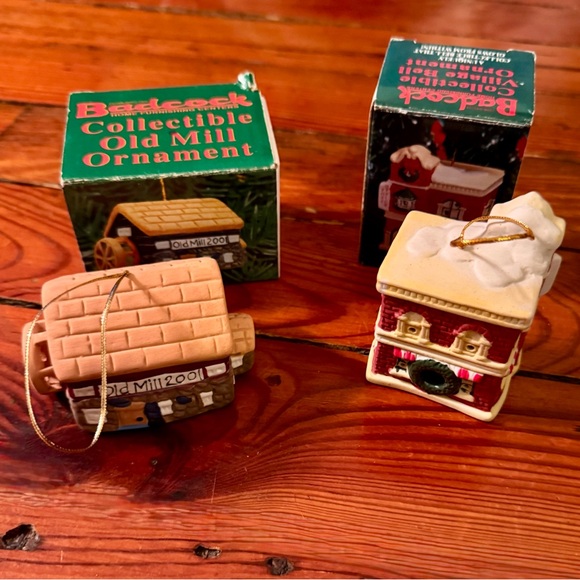 Set of 2 Vintage Badcock Bell Ornaments Old Mill & Post Office in Original Boxes - Picture 2 of 16